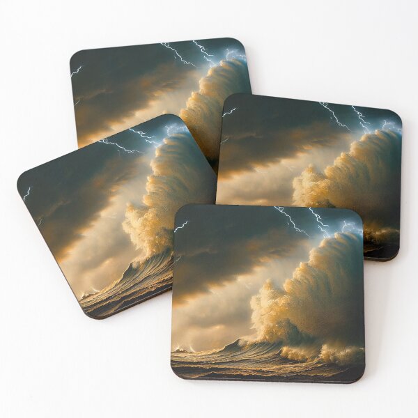 Item preview, Bright lightning in a raging sea. A strong storm in the ocean. Big waves. Night thunderstorm. Dark tones. designed and sold by tatkhagata.