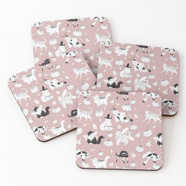 Item preview, Costumed Cats Spooky Faded Pink Pattern designed and sold by Shymoon-Art.