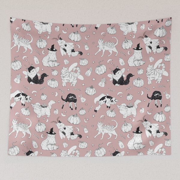 Item preview, Costumed Cats Spooky Faded Pink Pattern designed and sold by Shymoon-Art.