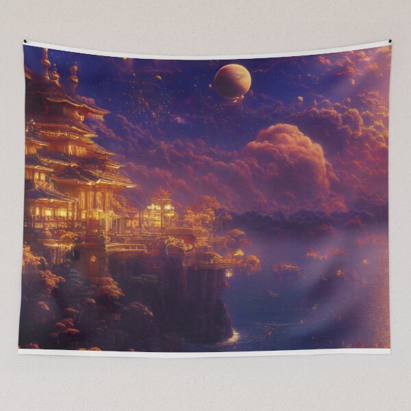 Item preview, Asian-style golden palace on a steep sea coast | Poster & Puzzle Design designed and sold by Artobot.