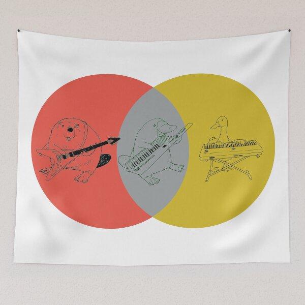 Item preview, Keytar Platypus Venn Diagram - Red Gray Yellow designed and sold by GuyBlank.