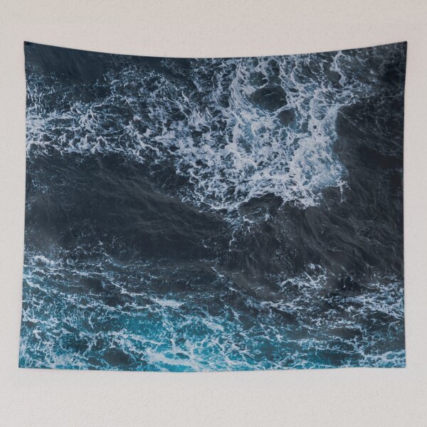 Item preview, White Foam, dark blue ocean waves designed and sold by Durgaa D.