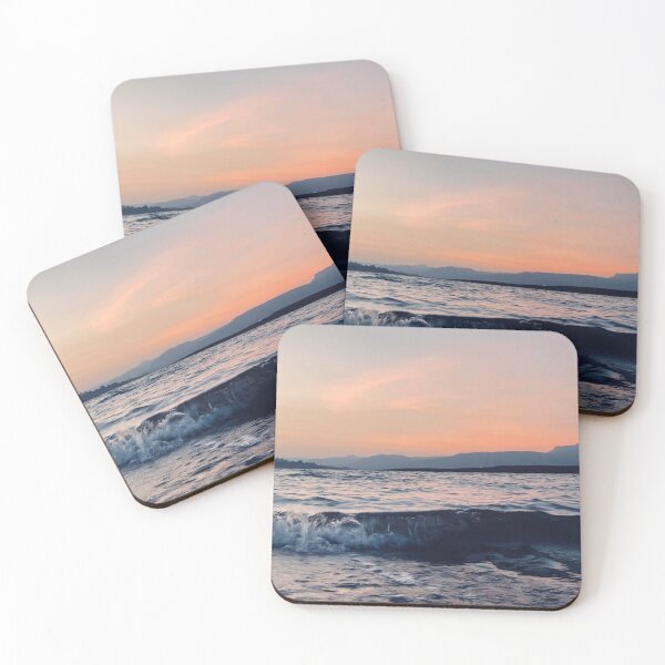 Item preview, Dark Grey - blue ocean waves with sunset in the background  designed and sold by Durgaa D.
