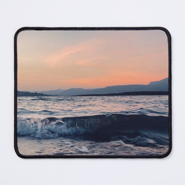 Item preview, Dark Grey - blue ocean waves with sunset in the background  designed and sold by Durgaa D.
