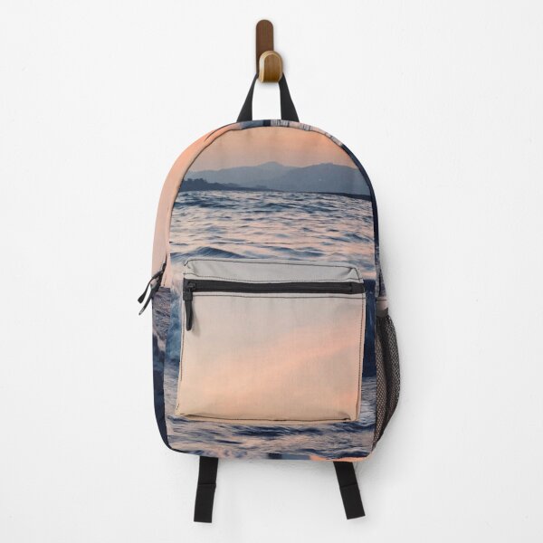 Item preview, Dark Grey - blue ocean waves with sunset in the background  designed and sold by Durgaa D.
