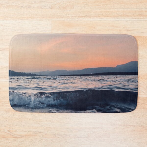 Item preview, Dark Grey - blue ocean waves with sunset in the background  designed and sold by Durgaa D.