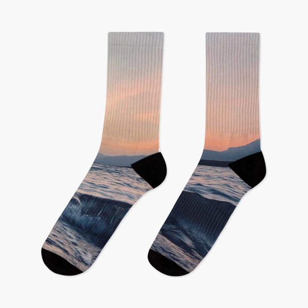 Item preview, Dark Grey - blue ocean waves with sunset in the background  designed and sold by Durgaa D.