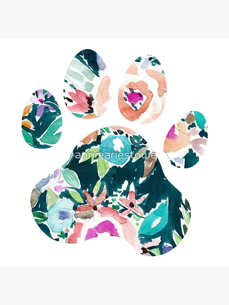 "Teal Floral Paw Print" Art Print for Sale by annmariestowe Redbubble