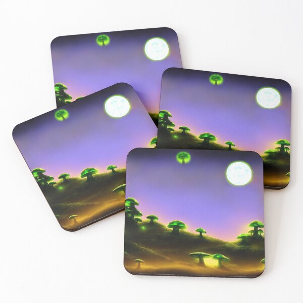 Item preview, Alien mushrooms landscape with a shroom-moon designed and sold by BrachiaST.
