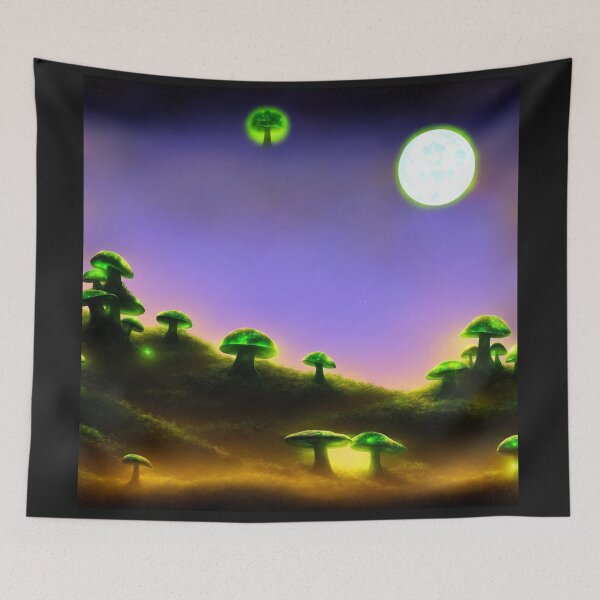 Item preview, Alien mushrooms landscape with a shroom-moon designed and sold by BrachiaST.