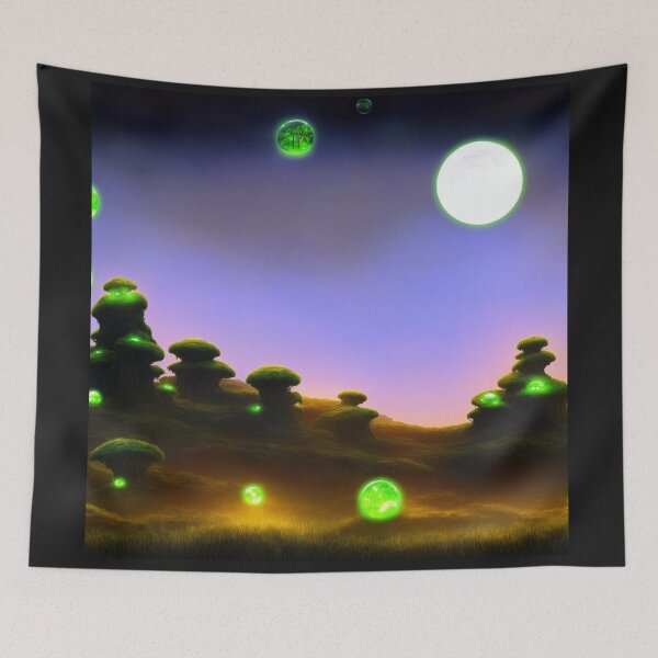 Item preview, Alien planet landscape with glowing orbs and portals to other worlds designed and sold by BrachiaST.