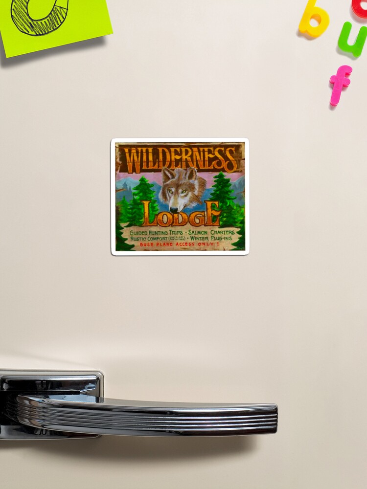 WILDERNESS LODGE : Vintage Hunting and Fishing Sign Print Pin for Sale by  posterbobs
