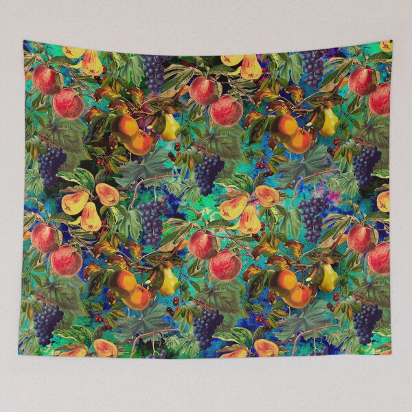 Item preview, Exotic Vintage fruit pattern, vines, vintage florals, botanical pattern, multicoloured blue floral illustration  designed and sold by ZeinabTaha.