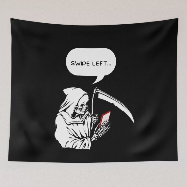 Item preview, Funny Swipe Left Grim Reaper (black) designed and sold by CreepyCurator.