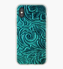 Türkise geprägte Tooled Leder Floral Scrollwork Design iPhone-Hülle & Cover