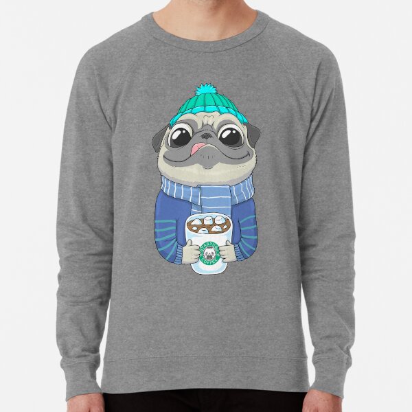 Pug with coffee Lightweight Sweatshirt