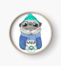 Reloj Pug with coffee