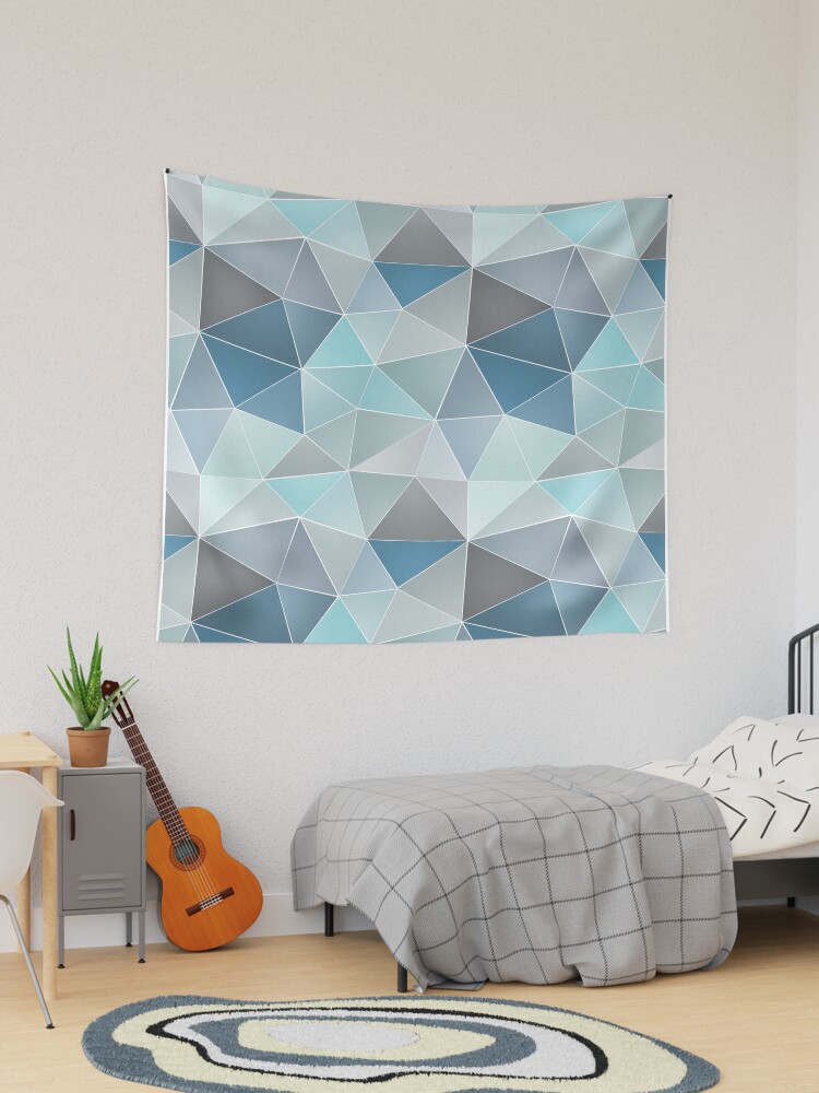 Abstract geometric polygon in gray, blue Tapestry for Sale