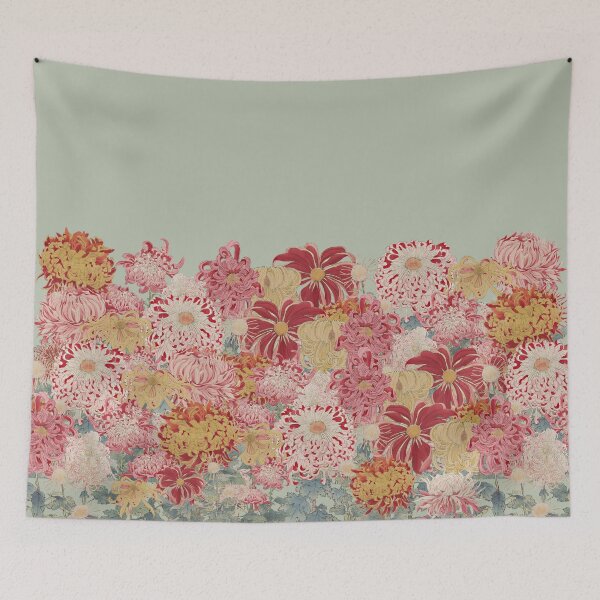 Item preview, Vintage Japanese Hasegawa Flowers Illustration, Powder Green Background designed and sold by TrulyEpoque.