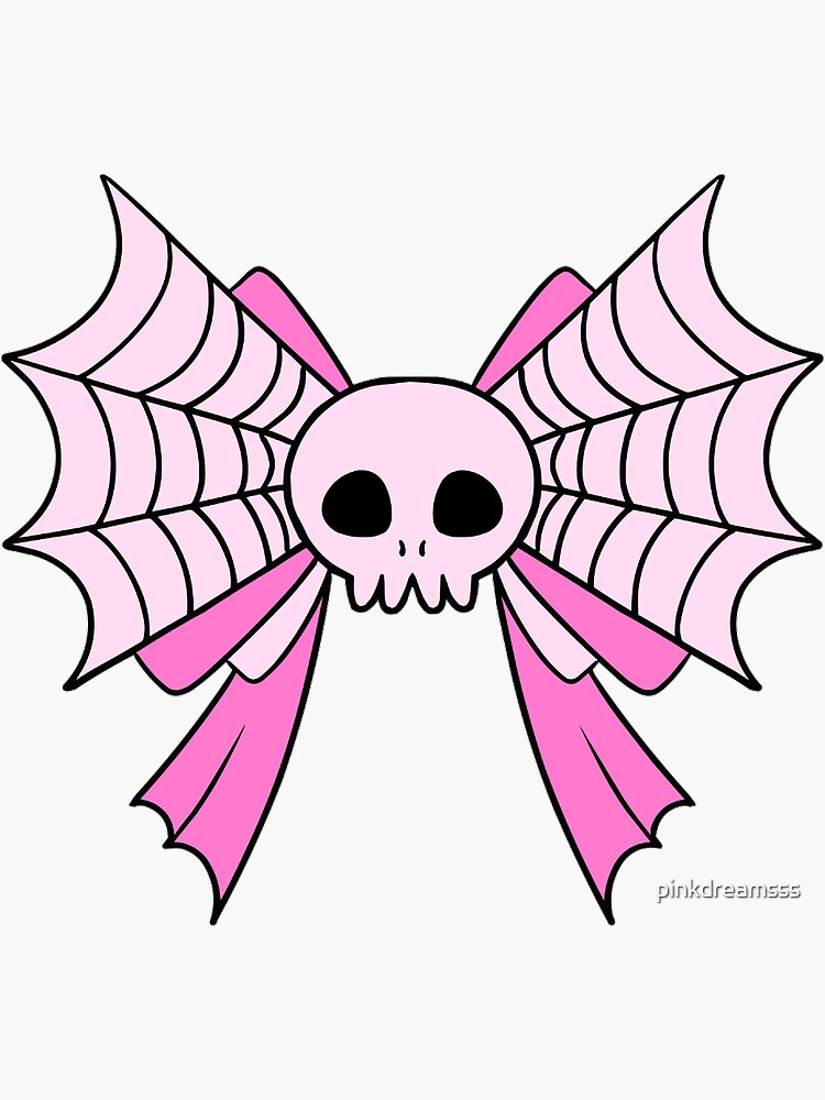 Pink Skull Bow Sticker Spooky Pastel Goth Cute Creepy Punk Scary