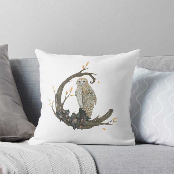 Item preview, Barn Owl Sitting on a Branch with Flowers - Whimsical Nature Art designed and sold by Crussion.