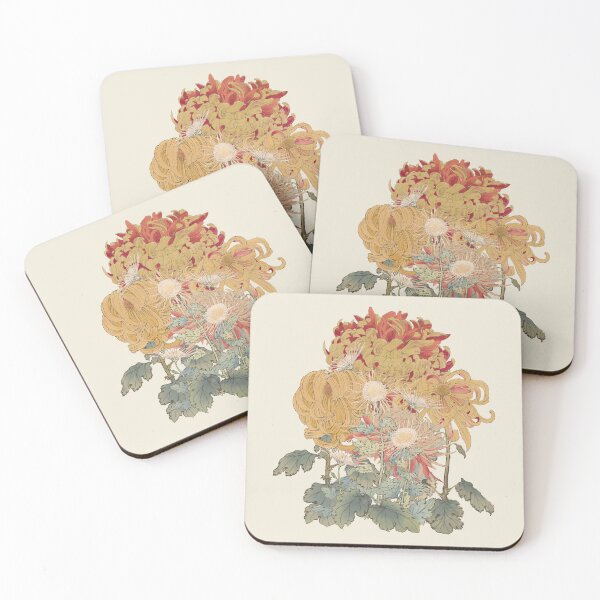 Item preview, Gorgeous Yellow Vintage Japanese Hasegawa Chrysanthemum Flowers Illustration, Cream Background designed and sold by TrulyEpoque.