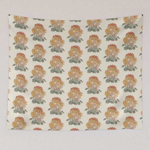 Item preview, Gorgeous Yellow Vintage Japanese Hasegawa Chrysanthemum Flowers Illustration, Cream Background designed and sold by TrulyEpoque.