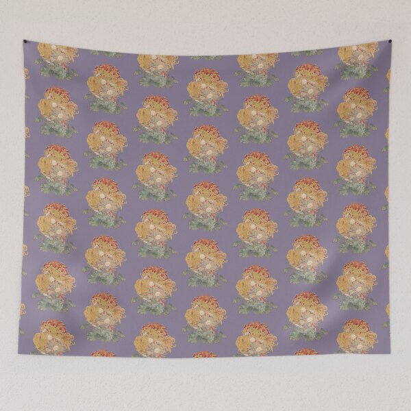 Item preview, Gorgeous Yellow Vintage Japanese Hasegawa Chrysanthemum Flowers Illustration,  Lilac Grey Background designed and sold by TrulyEpoque.