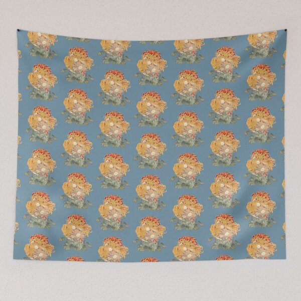 Item preview, Gorgeous Bright Yellow Vintage Japanese Hasegawa Chrysanthemum Flowers Illustration,  Blue Grey Background designed and sold by TrulyEpoque.