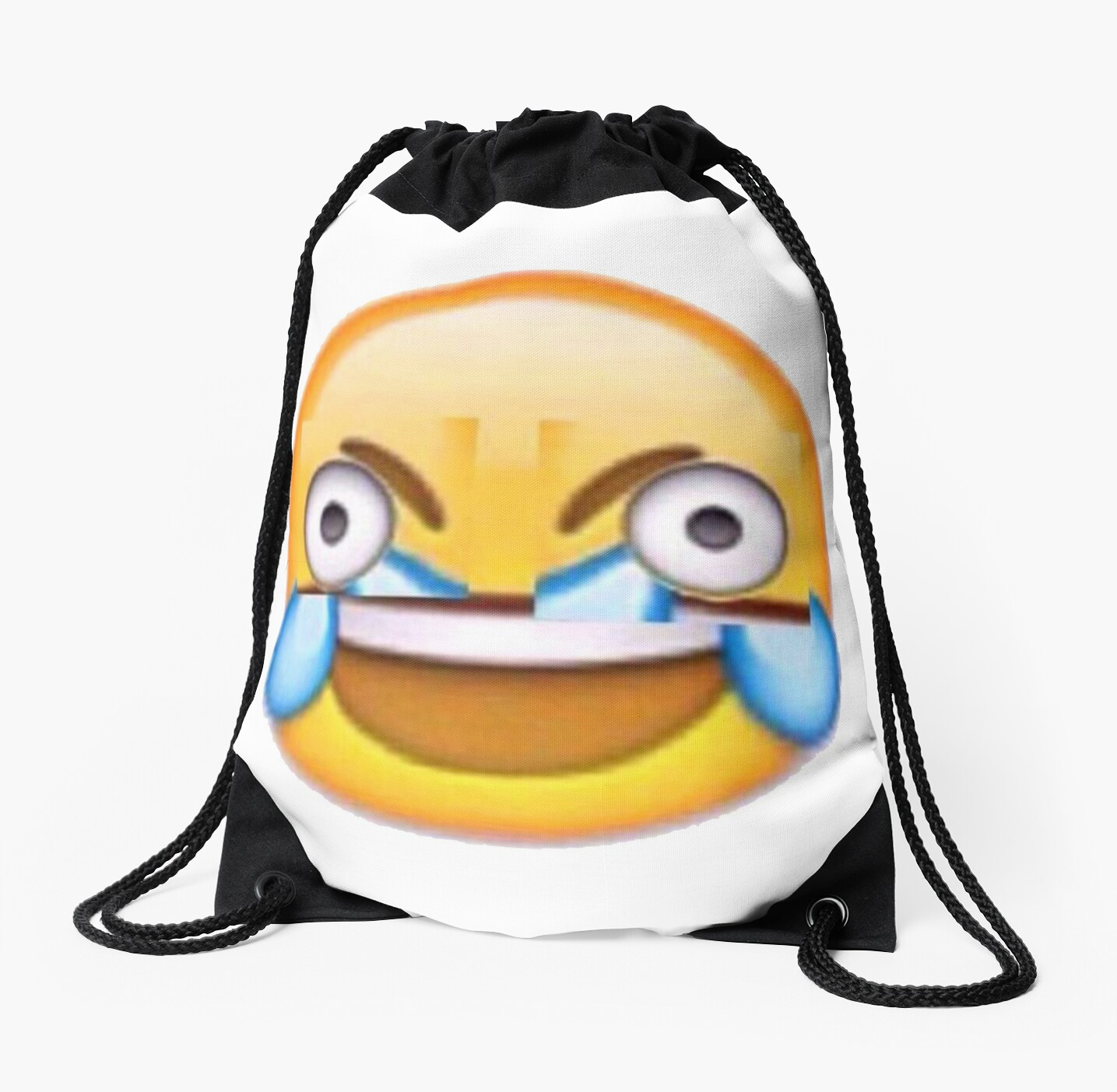 Open Eye Crying Laughing Emoji Drawstring Bags By Upthecreek90