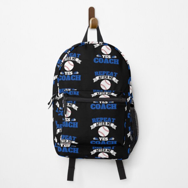 Artikelvorschau, Wiederholen Sie After Me Yes Coach Baseball – Blau Weiß – Funny Sports entworfen und verkauft von GymWearDepot.