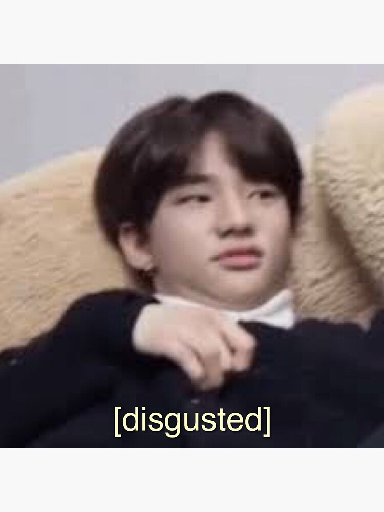 "Hyunjin disgusted meme face" Sticker for Sale by mangomilktea Redbubble