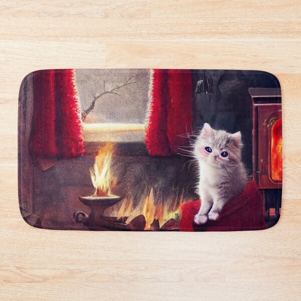 Item preview, Cute Kitten in blanket Beside The Fire In The Winter Season designed and sold by Pet Shelter.