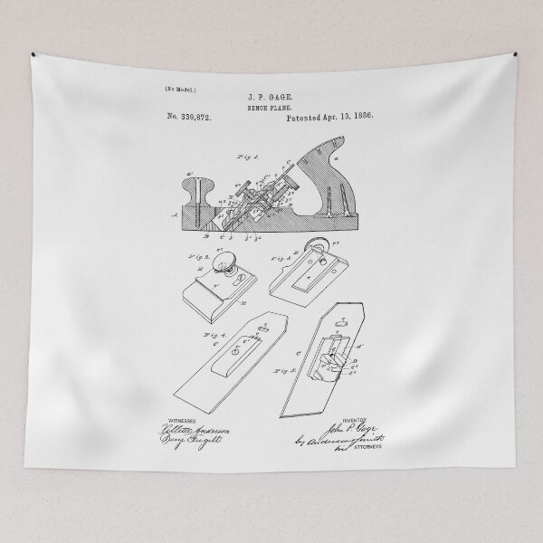 Item preview, Wood Planer Patent - J. P. Gage - April 13, 1886 - Black Version designed and sold by Aliasandco.