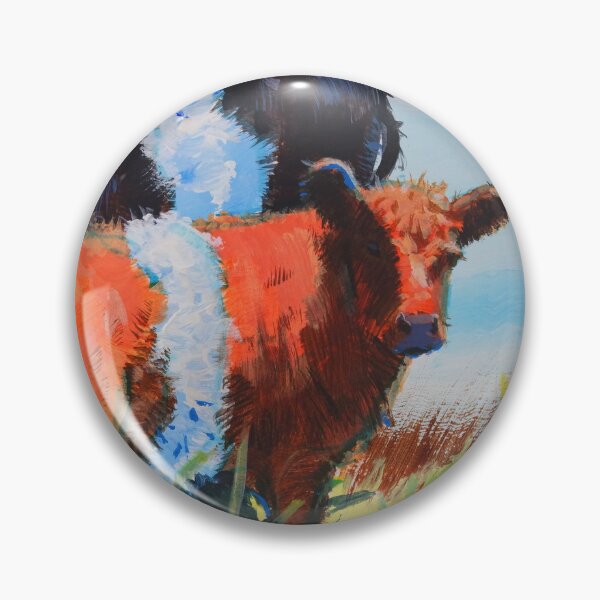 Item preview, Belted Galloway Bull Calves Calf Painting - Orange brown and black beltie cattle designed and sold by MikeJory.
