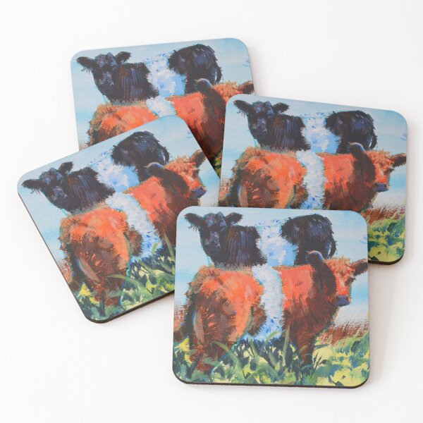 Item preview, Belted Galloway Bull Calves Calf Painting - Orange brown and black beltie cattle designed and sold by MikeJory.
