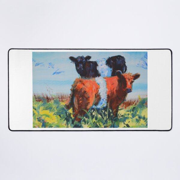 Item preview, Belted Galloway Bull Calves Calf Painting - Orange brown and black beltie cattle designed and sold by MikeJory.