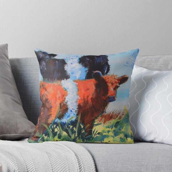 Item preview, Belted Galloway Bull Calves Calf Painting - Orange brown and black beltie cattle designed and sold by MikeJory.