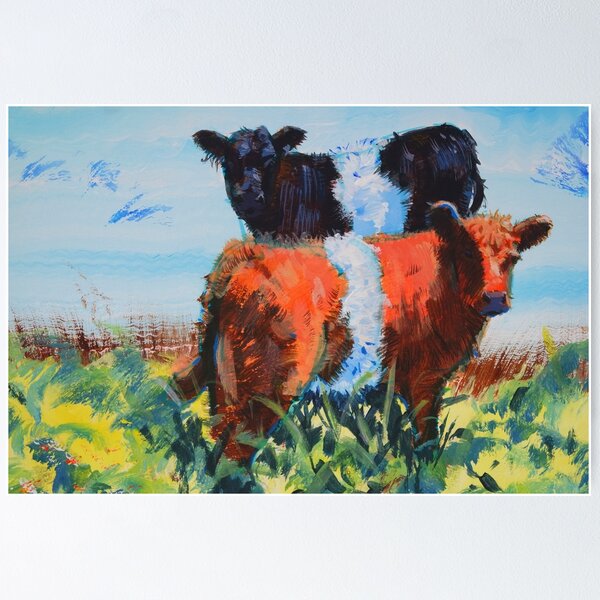 Item preview, Belted Galloway Bull Calves Calf Painting - Orange brown and black beltie cattle designed and sold by MikeJory.