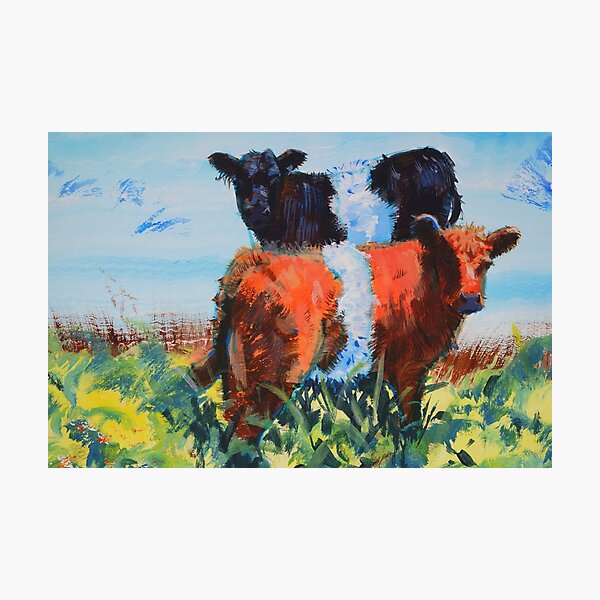 Item preview, Belted Galloway Bull Calves Calf Painting - Orange brown and black beltie cattle designed and sold by MikeJory.