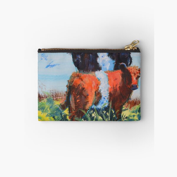 Item preview, Belted Galloway Bull Calves Calf Painting - Orange brown and black beltie cattle designed and sold by MikeJory.