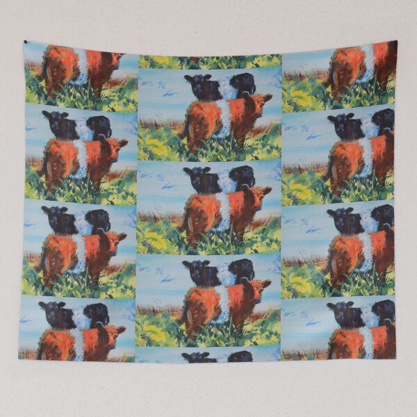 Item preview, Belted Galloway Bull Calves Calf Painting - Orange brown and black beltie cattle designed and sold by MikeJory.