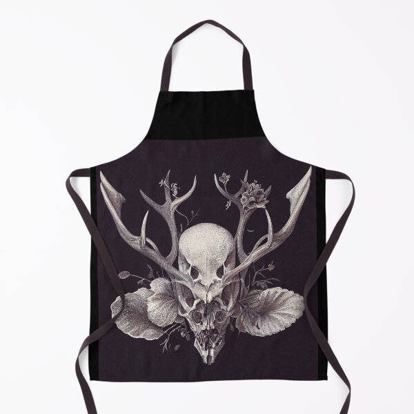 Item preview, Book of Skulls: Illustration #117. Black and White Skull with horns, plants and flowers. Anatomical Art designed and sold by Åveline Dvorak.