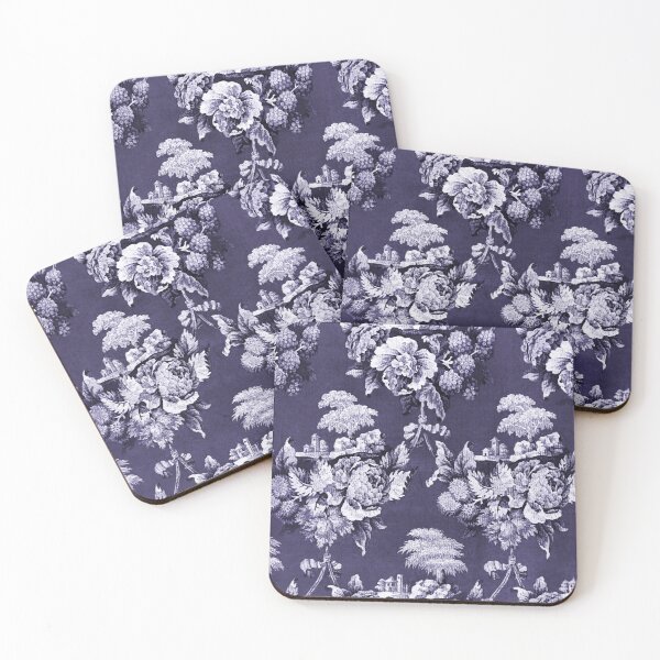 Item preview, Toile de jouy floral tapestry textile design in blue designed and sold by LeAllureVintage.