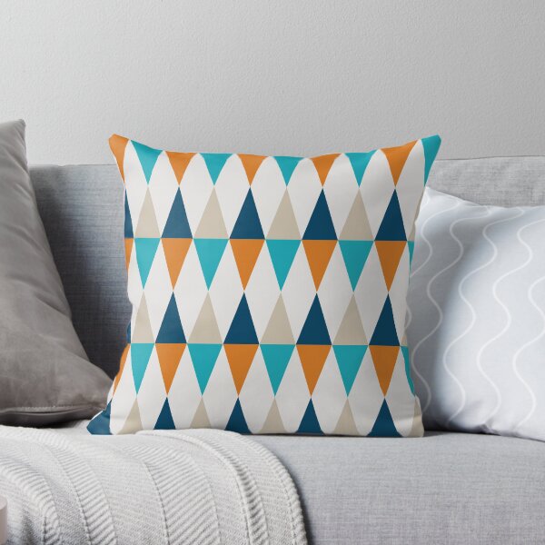 Geometric Pattern: Harlequin: Blue/Orange Throw Pillow