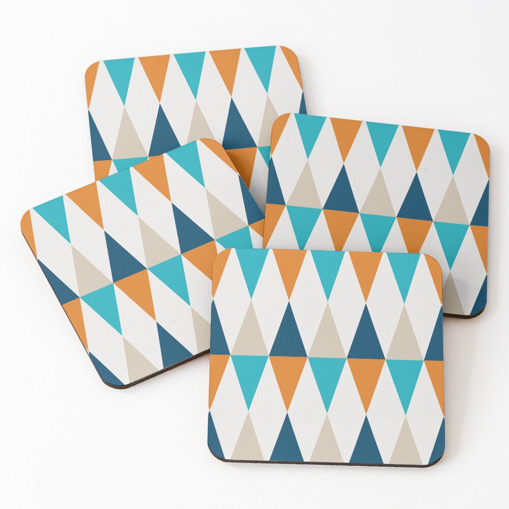 Geometric Pattern: Harlequin: Blue/Orange Coasters (Set of 4)