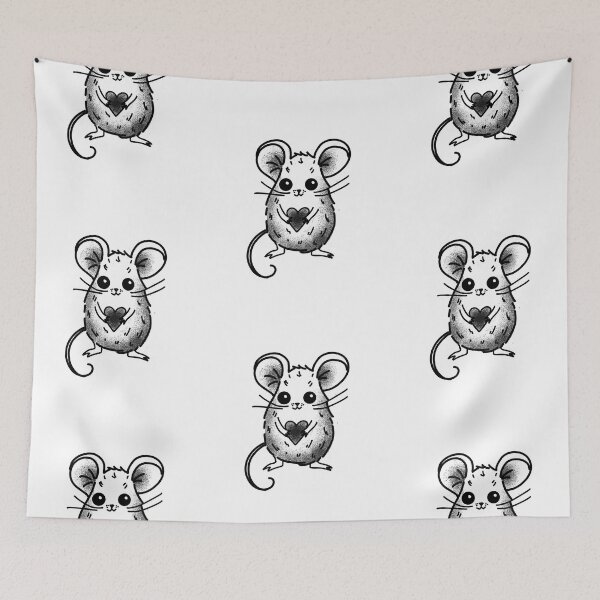 Item preview, Tiny mouse holding a heart - black stippilism cute gift designed and sold by AnanasArt.