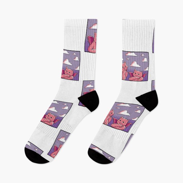 Item preview, two cherubs pink kitties against the lilac purple sky cute gift designed and sold by AnanasArt.