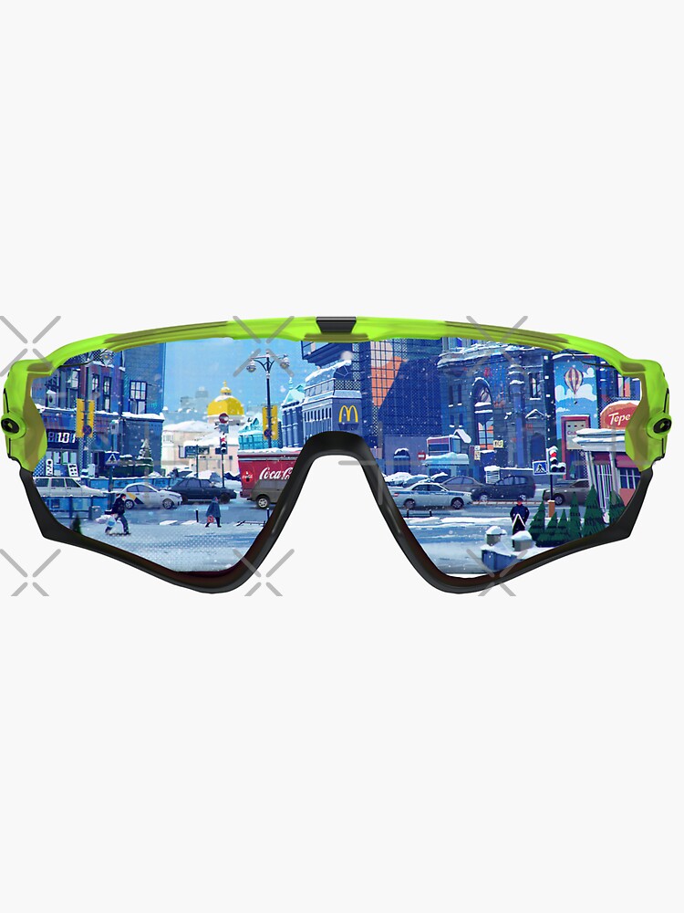 "City life and Snowfall painting digital concept on sport sunglasses