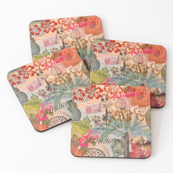 Item preview, Vintage Colorful Hawaii Tropical Flower Hula Collage designed and sold by antiqueart.